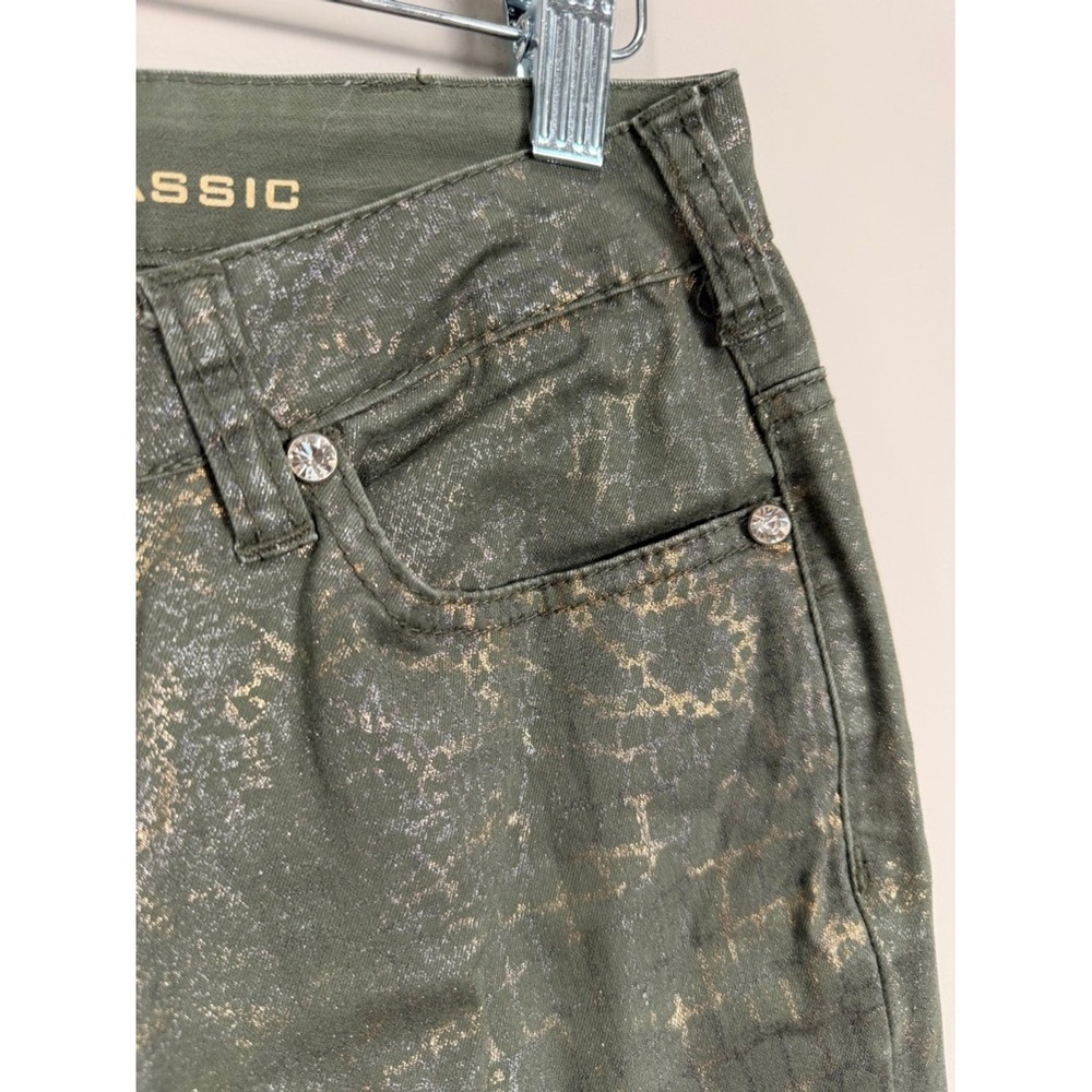 Ethly Jeans Women's Size 2 Olive‎ Green Gold Embellished Pockets Straight Leg - Picture 3 of 12